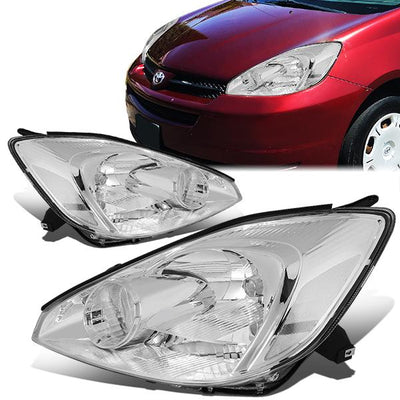 04-05 Toyota Sienna Headlights - Chrome Housing - Clear Corner - Plug-n-Play - Pair