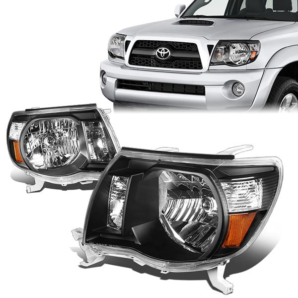05-11 Toyota Tacoma Headlights - Black Housing - Amber Corner - Plug-n-Play - Pair