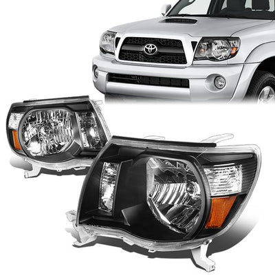 05-11 Toyota Tacoma Headlights - Black Housing - Amber Corner - Plug-n-Play - Pair