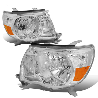 D-Motoring - Headlights - Chrome Housing - Clear Lens - Amber Corner - Plug-n-Play - Pair - 05-11 Toyota Tacoma - 1