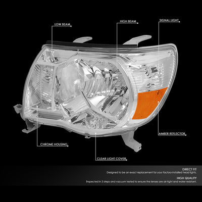 D-Motoring - Headlights - Chrome Housing - Clear Lens - Amber Corner - Plug-n-Play - Pair - 05-11 Toyota Tacoma - 2
