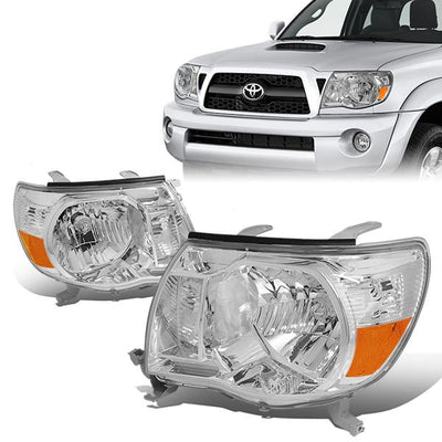 05-11 Toyota Tacoma Headlights - Chrome Housing - Clear Lens - Amber Corner - Plug-n-Play - Pair