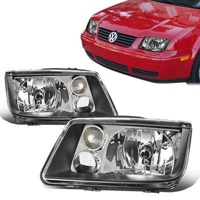 99-05 Volkswagen Jetta Headlights - Black Housing - Clear Corner - Plug-n-Play - Pair
