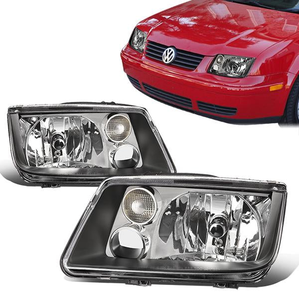 99-05 Volkswagen Jetta Headlights - Black Housing - Clear Corner - Plug-n-Play - Pair