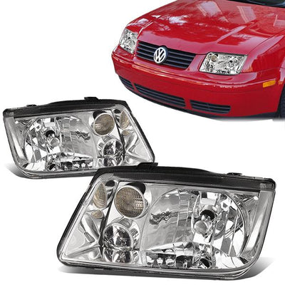 99-05 Volkswagen Jetta Headlights - Chrome Housing - Clear Lens - Clear Corner - Plug-n-Play - Pair