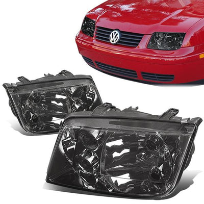 99-05 Volkswagen Jetta Headlights - Smoked Housing - Smoked Lens - Clear Corner - Plug-n-Play - Pair