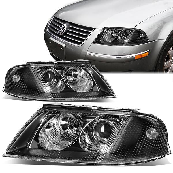 01-05 Volkswagen Passat Headlights - Black Housing - Clear Corner - Plug-n-Play - Pair