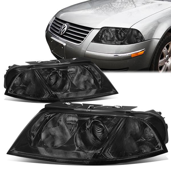 01-05 Volkswagen Passat Headlights - Smoked Housing - Smoked Lens - Clear Corner - Plug-n-Play - Pair