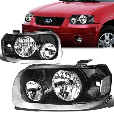 05-07 Ford Escape Headlights - Black Housing - Clear Corner - Plug-n-Play - Pair