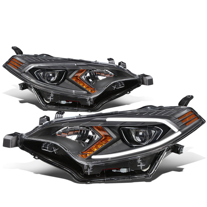 D-Motoring - Headlights - LED DRL - Black Housing - Clear Lens - Amber Corner - Projector - Plug-n-Play - Pair - 14-16 Toyota Corolla Sedan - 1