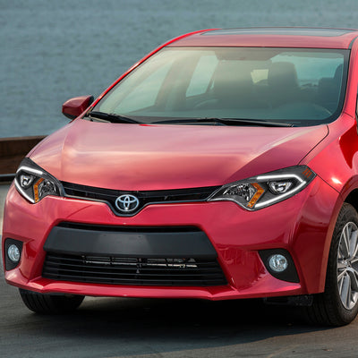 D-Motoring - Headlights - LED DRL - Black Housing - Clear Lens - Amber Corner - Projector - Plug-n-Play - Pair - 14-16 Toyota Corolla Sedan - 7