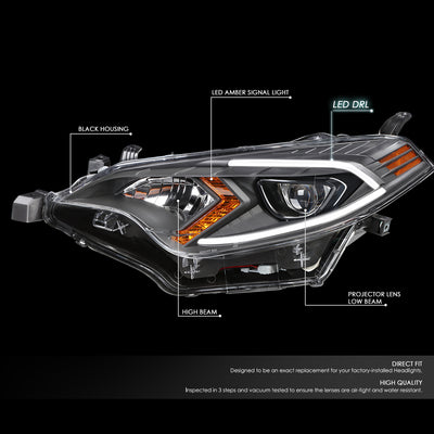 D-Motoring - Headlights - LED DRL - Black Housing - Clear Lens - Amber Corner - Projector - Plug-n-Play - Pair - 14-16 Toyota Corolla Sedan - 2