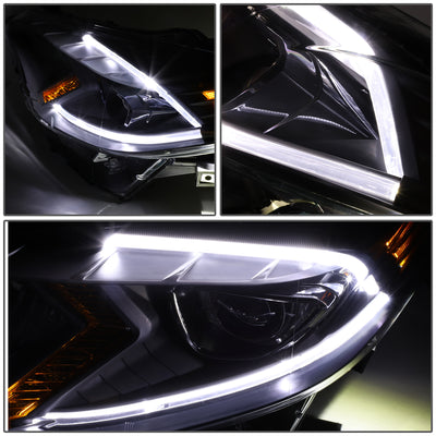 D-Motoring - Headlights - LED DRL - Black Housing - Clear Lens - Amber Corner - Projector - Plug-n-Play - Pair - 14-16 Toyota Corolla Sedan - 3