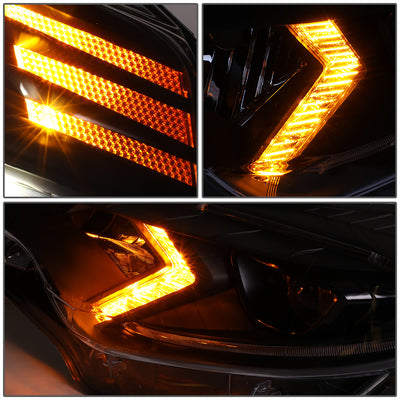 D-Motoring - Headlights - LED DRL - Black Housing - Clear Lens - Amber Corner - Projector - Plug-n-Play - Pair - 14-16 Toyota Corolla Sedan - 4