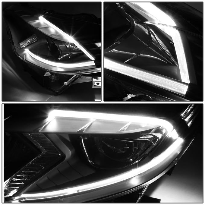 D-Motoring - Headlights - LED DRL - Black Housing - Clear Lens - Clear Corner - Projector - Plug-n-Play - Pair - 14-16 Toyota Corolla Sedan - 3