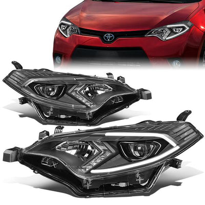 14-16 Toyota Corolla Headlights - LED DRL - Black Housing - Clear Lens - Clear Corner - Projector - Plug-n-Play - Pair