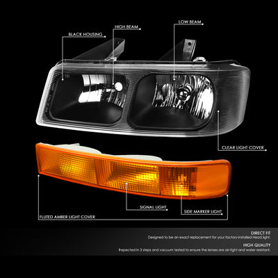 D-Motoring - 03-17 Chevy Express Gmc Savana Headlights - Black Housing - Clear Lens - Clear Corner - Plug-n-Play - Pair - 2