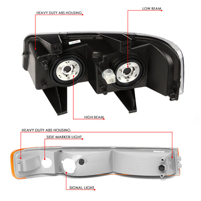 D-Motoring - 03-17 Chevy Express Gmc Savana Headlights - Black Housing - Clear Lens - Clear Corner - Plug-n-Play - Pair - 6