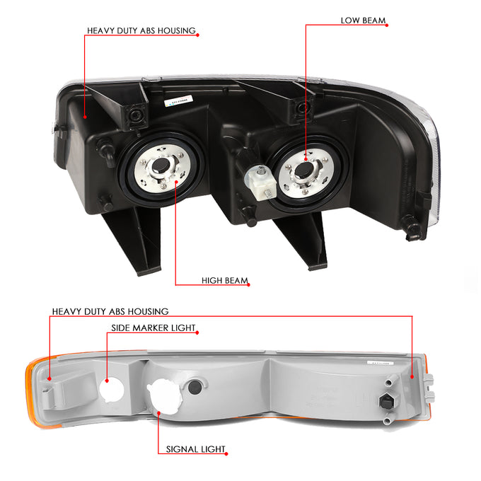 D-Motoring - 03-17 Chevy Express Gmc Savana Headlights - Black Housing - Clear Lens - Clear Corner - Plug-n-Play - Pair - 6