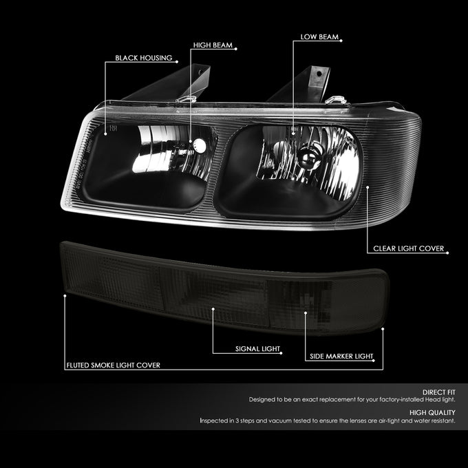 D-Motoring - Headlights - Black Housing - Smoked Lens - Plug-n-Play - Pair - Chevy Express(GMC Savana) 1500 / 2500 / 3500 - 2