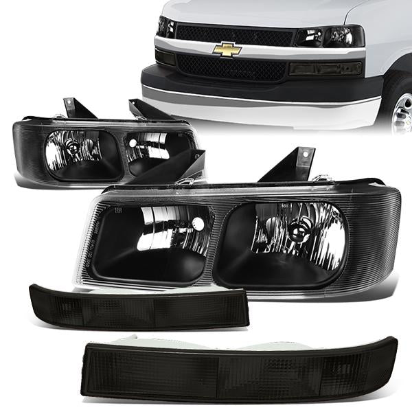 03-17 Chevy Chevrolet Express GMC Savana 1500 2500 3500 Headlights - Black Housing - Smoked Lens - Plug-n-Play - Pair