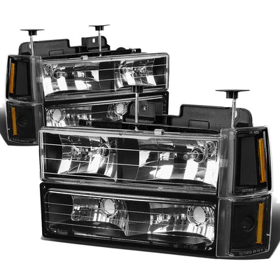 D-Motoring - Headlights - Black Housing - Amber Corner - Plug-n-Play - Pair - 94-00 CHEVY C/K - 1