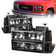 94-00 Chevy C K Headlights - Black Housing - Amber Corner - Plug-n-Play - Pair