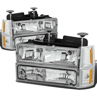 D-Motoring - Headlights - Chrome Housing - Amber Corner - Plug-n-Play - Pair - 94-00 CHEVY C/K - 1
