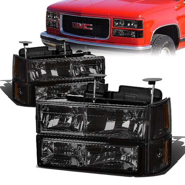 94-00 Chevy C K Headlights - Smoked Housing - Amber Corner - Plug-n-Play - Pair