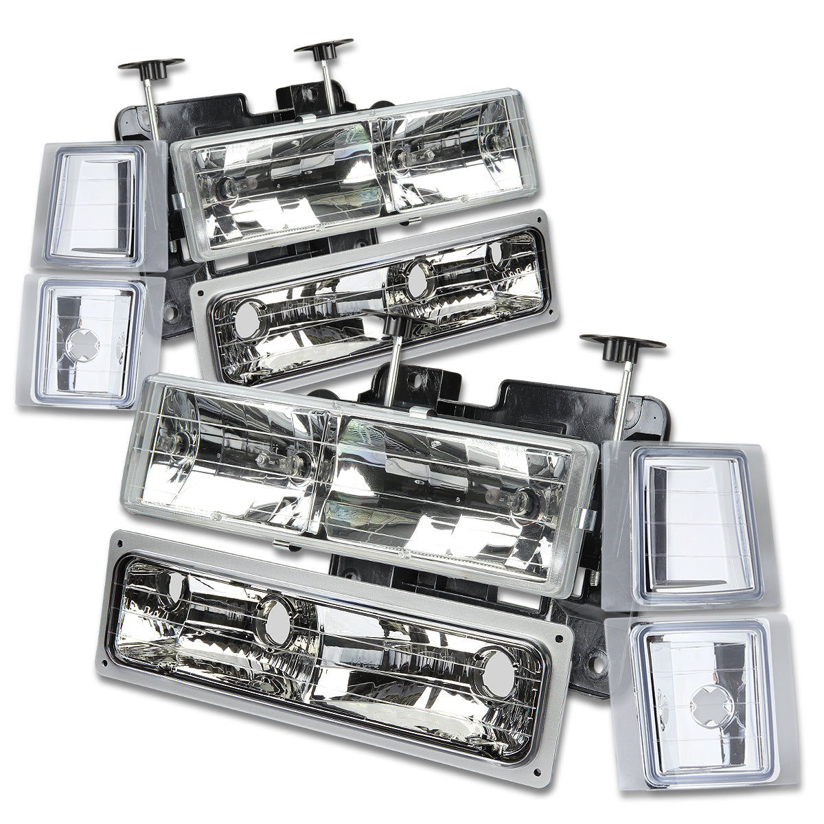 94-99 Chevrolet Pickup Suburban C 1500 2500 3500 Headlights - Chrome Housing - Plug-n-Play - Pair