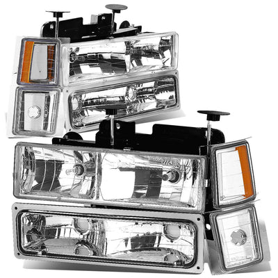 D-Motoring - Headlights - Chrome Housing - Amber Corner - Plug-n-Play - Pair - Chevrolet C1500 Pickup / Suburban / C2500 Pickup / GMC C1500 Pickup / Suburban / C2500 Pickup - 1