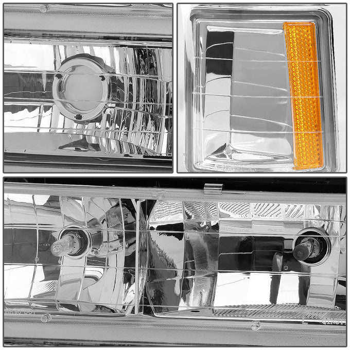 D-Motoring - Headlights - Chrome Housing - Amber Corner - Plug-n-Play - Pair - Chevrolet C1500 Pickup / Suburban / C2500 Pickup / GMC C1500 Pickup / Suburban / C2500 Pickup - 3