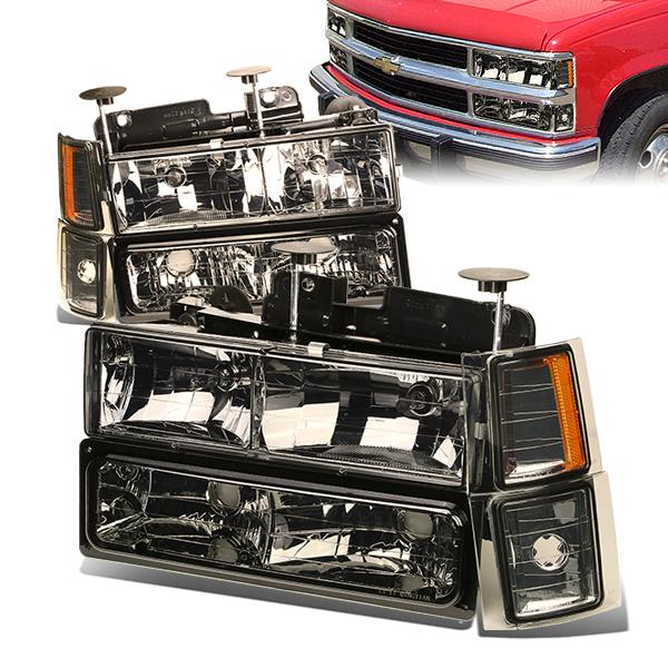 94-99 Chevrolet Pickup Suburban C 1500 2500 3500 Headlights - Smoked Housing - Amber Corner - Plug-n-Play - Pair
