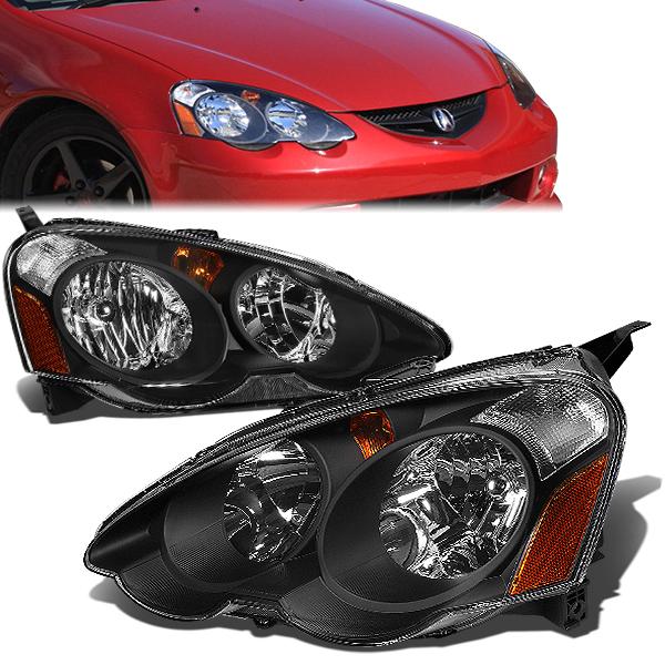 02-04 Acura RSX Headlights - Black Housing - Amber Corner - Plug-n-Play - Pair