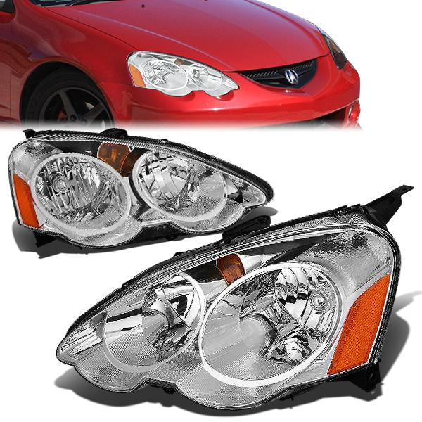02-04 Acura RSX Headlights - Chrome Housing - Amber Corner - Plug-n-Play - Pair