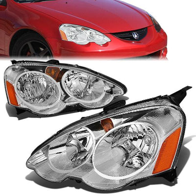 02-04 Acura RSX Headlights - Chrome Housing - Amber Corner - Plug-n-Play - Pair