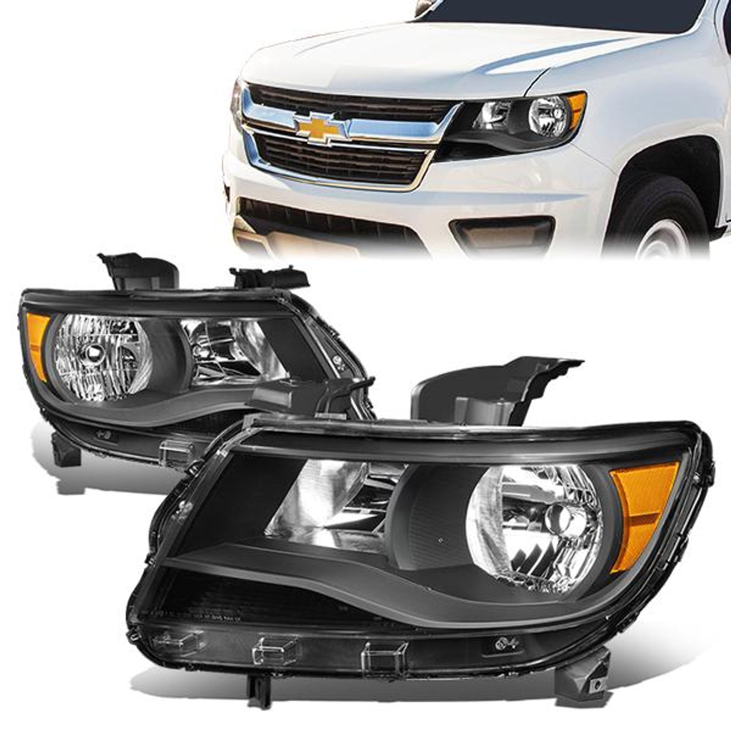 15-17 Chevy Colorado Headlights - Black Housing - Clear Lens - Amber Corner - Plug-n-Play - Pair