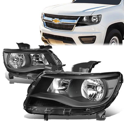 15-17 Chevy Colorado Headlights - Black Housing - Clear Lens - Clear Corner - Plug-n-Play - Pair