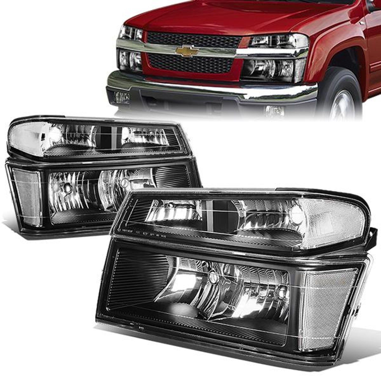 04-12 Chevy Chevrolet Colorado GMC Canyon Isuzu i-280 i-290 i-350 i-370 Headlights - Black Housing - Plug-n-Play - Pair