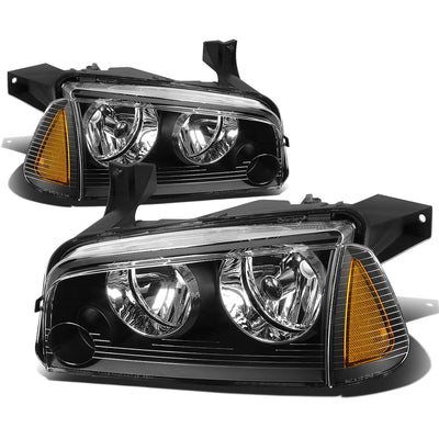 D-Motoring - Headlights - Black Housing - Amber Corner - Plug-n-Play - Pair - 06-10 Dodge Charger - 1