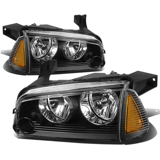 D-Motoring - Headlights - Black Housing - Amber Corner - Plug-n-Play - Pair - 06-10 Dodge Charger - 1