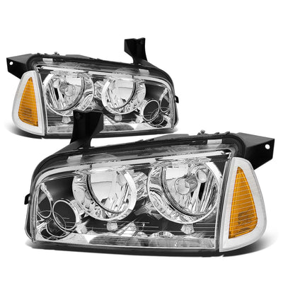 D-Motoring - Headlights - Chrome Housing - Amber Corner - Plug-n-Play - Pair - 06-10 Dodge Charger - 1