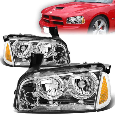 06-10 Dodge Charger Headlights - Chrome Housing - Amber Corner - Plug-n-Play - Pair