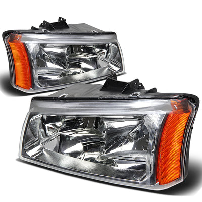 D-Motoring - Headlights - Chrome Housing - Amber Corner - 2 PCS - Plug-n-Play - Pair - Chevrolet Avalanche 1500 / 2500 / SIlverado 1500 / 1500HD / 2500HD / 3500 / 2500 - 1