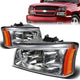 03-06 Chevy Chevrolet Avalanche Silverado 1500 3500 2500 Headlights - Chrome Housing - Amber Corner - Plug-n-Play - Pair