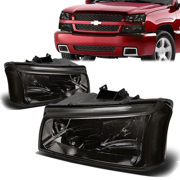 03-06 Chevy Chevrolet Avalanche Silverado 1500 3500 2500 Headlights - Smoked Housing - Plug-n-Play - Pair