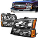 03-06 Chevy Chevrolet Avalanche Silverado 1500 3500 2500 Headlights - Black Housing - Amber Corner - Plug-n-Play - Pair