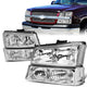 03-06 Chevy Chevrolet Avalanche Silverado 1500 3500 2500 Headlights - Chrome Housing - Plug-n-Play - Pair