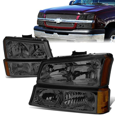 03-06 Chevy Chevrolet Avalanche Silverado 1500 3500 2500 Headlights - Smoked Housing - Amber Corner - Plug-n-Play - Pair