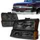 03-06 Chevy Chevrolet Avalanche Silverado 1500 3500 2500 Headlights - Smoked Housing - Amber Corner - Plug-n-Play - Pair